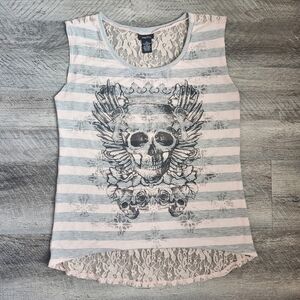 Rue 21 Skull & Roses Lace Back Tank Top | Edgy Boho Y2K Vibes | XL Wings